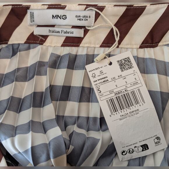 NWT Mango Italian Fabric Printed Pleated Abstract Orange Stripe Midi Skirt Sz S - Picture 8 of 8